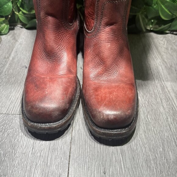 Vtg 70s Frye Campus Boot Longhorn Red Square Toe Black Label Women 9.5 B New - Picture 3 of 12